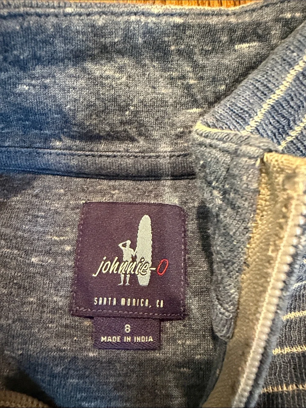 johnnie-O boys size 8 Blue & White Striped Quarter-Zip Pullover